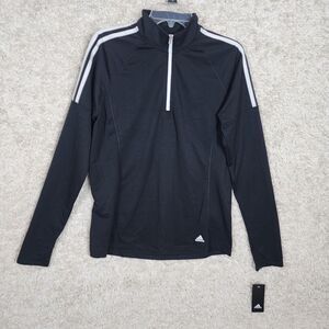 Adidas Pullover Womens Large Black White French Terry 1/4 Zip Golf Athletic Top